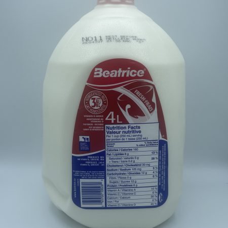 Beatrice 3.25% 4L Milk Bottle