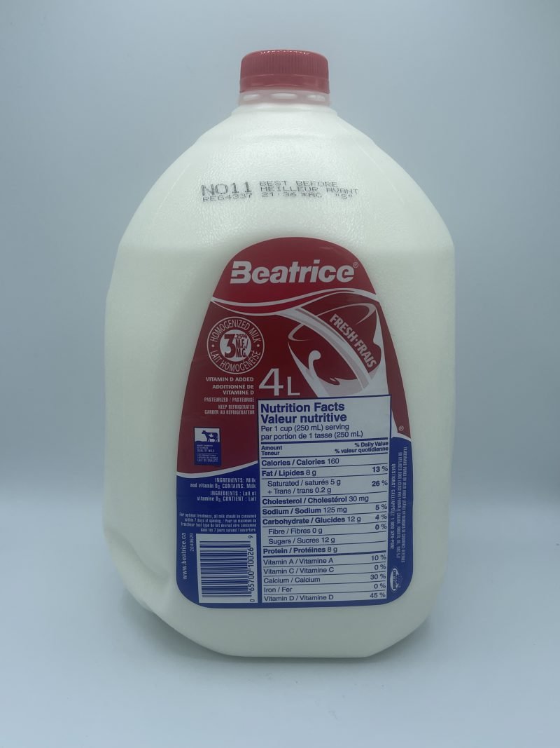 Beatrice 3.25% 4L Milk Bottle