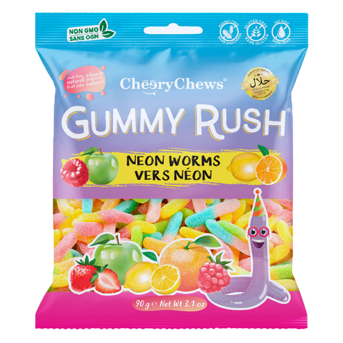 cherry chews gummy rush neon worms